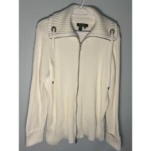 Lauren Ralph Lauren LRL 100 Cotton Knit Sweater Women's Full Zip Cardigan 2x Zip